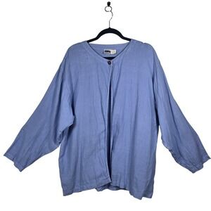 Kiko Linen Comfortable Clothing‎ One Button Cardigan Linen Woman Blue One Size